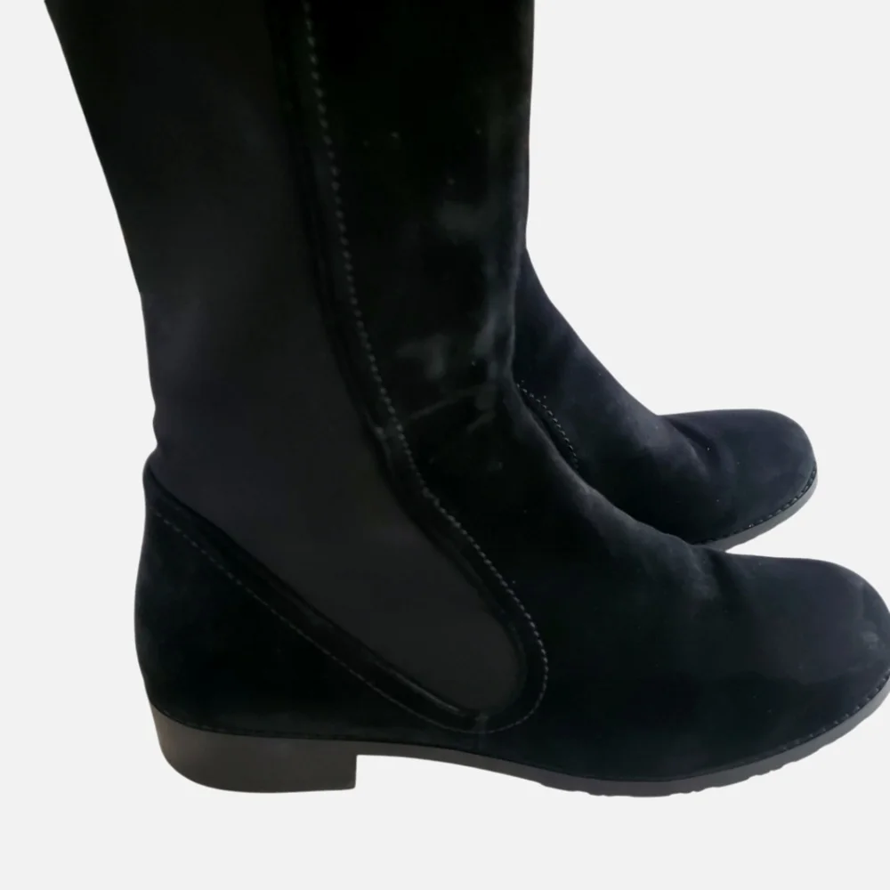 STUART WEITZMAN Langdon Black Suede Skin-Tight Over The‎ Knee Pull-On Boots SZ 8